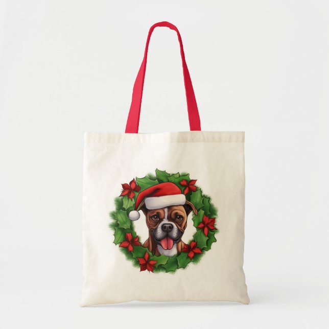 Boxer Christmas Wreath Tote Bag (Front)