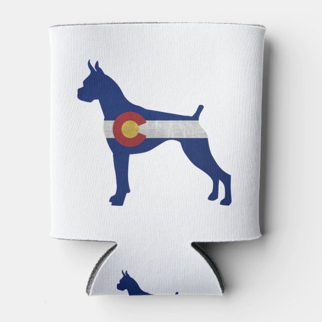Boxer Cropped Ears Dog Silhouette Colorado Flag Can Cooler (Front)