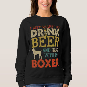 Boxer Dad Drink Beer Hang With Dog Funny Men Vinta Sweatshirt