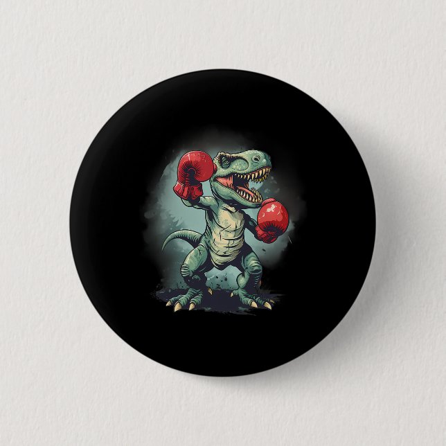 Boxer Dinosaur Boxing Dino Kickboxing T-rex Boxing 2 Inch Round Button (Front)
