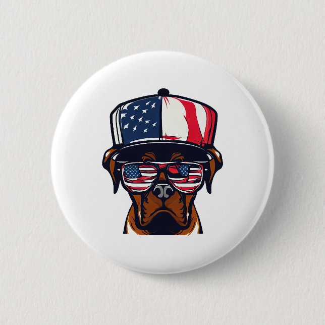 Boxer Dog 4th of July 2 Inch Round Button (Front)