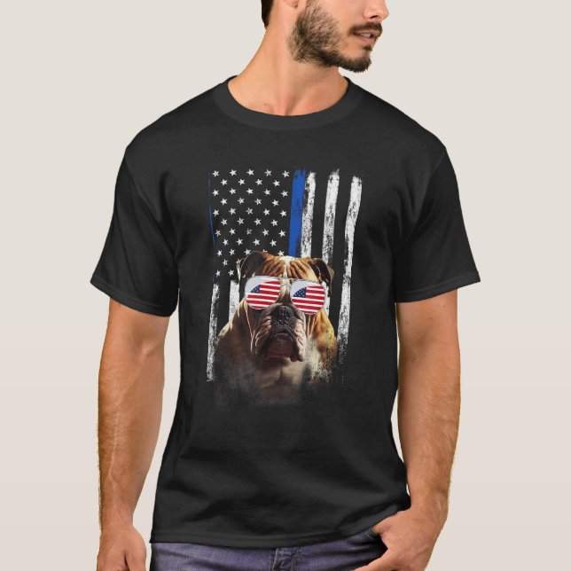 Boxer Dog American Flag Patriotic Boxer Dog 4th Of T-Shirt (Front)