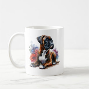 Boxer Dog Amongst The Flowers in Watercolor Coffee Mug