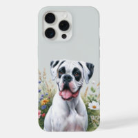 Boxer Dog and Wildflowers