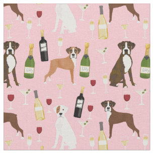 Boxer Dog and wine pink Fabric