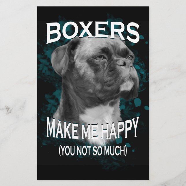 Boxer Dog Animal Lovers Art Text Stationery (Front)