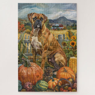 Boxer Dog Autumn Harvest Thanksgiving Jigsaw Puzzle