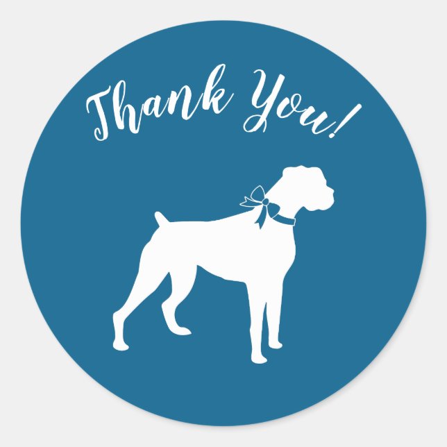 Boxer Dog Baby Shower Puppy Blue Boy Classic Round Sticker (Front)