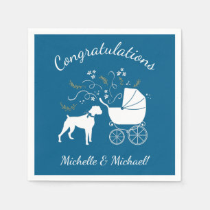 Boxer Dog Baby Shower Puppy Blue Boy Napkin