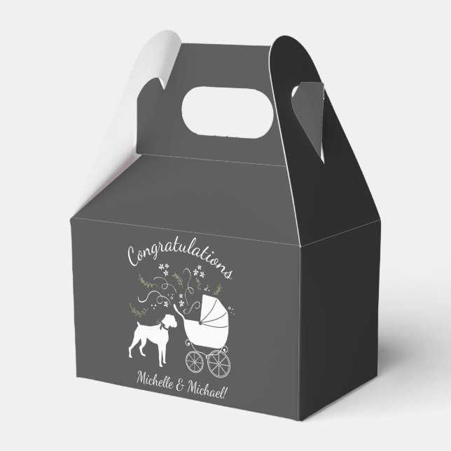 Boxer Dog Baby Shower Puppy Grey Favor Box (Front Side)