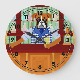 Boxer Dog Beer Pub Large Clock