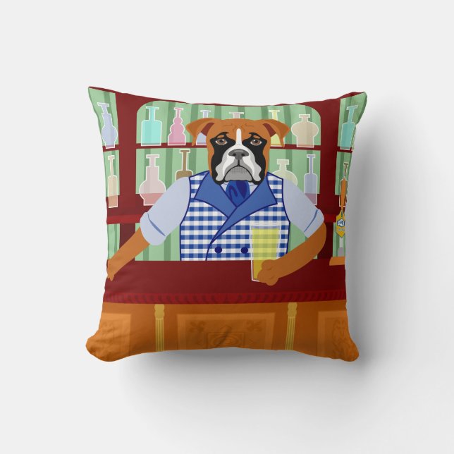 Boxer Dog Beer Pub Throw Pillow (Front)