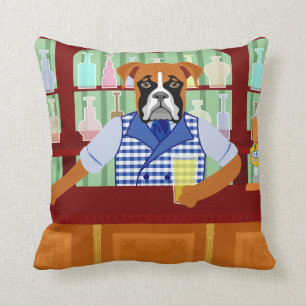 Boxer Dog Beer Pub Throw Pillow