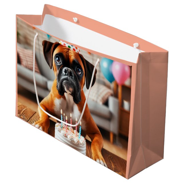 Boxer Dog Birthday Fun Large Gift Bag (Front Angled)