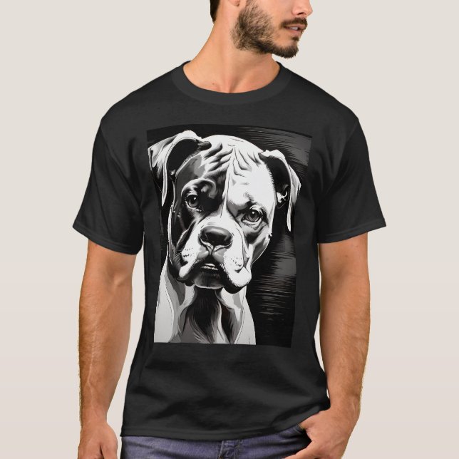 Boxer Dog (Black  White Pop Art) T-Shirt (Front)