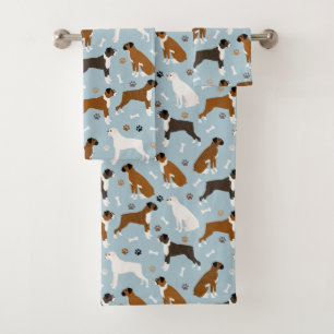 Boxer Dog Bones and Paws Bath Towel Set