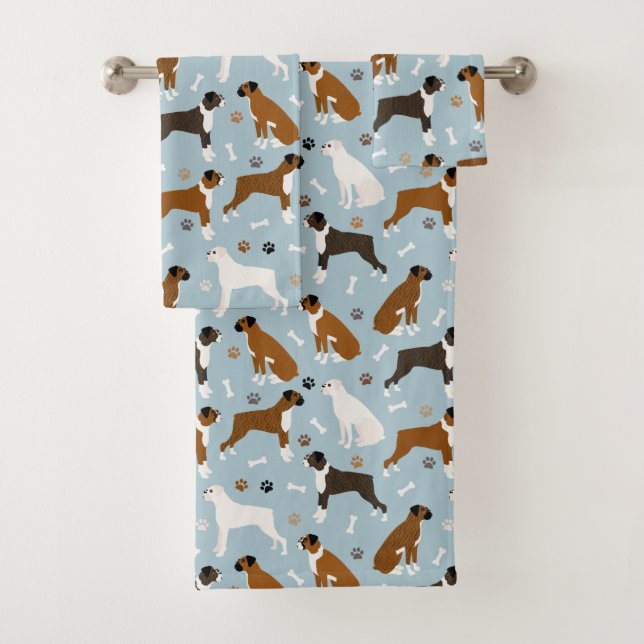 Boxer Dog Bones and Paws Bath Towel Set (Insitu)