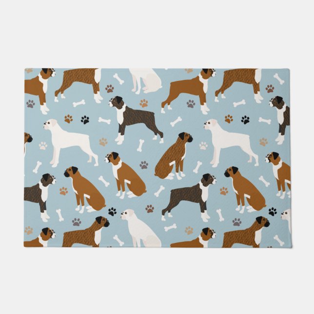 Boxer Dog Bones and Paws Doormat (Front)
