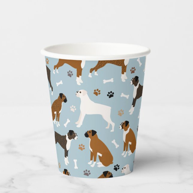 Boxer Dog Bones and Paws Paper Cups (Front)