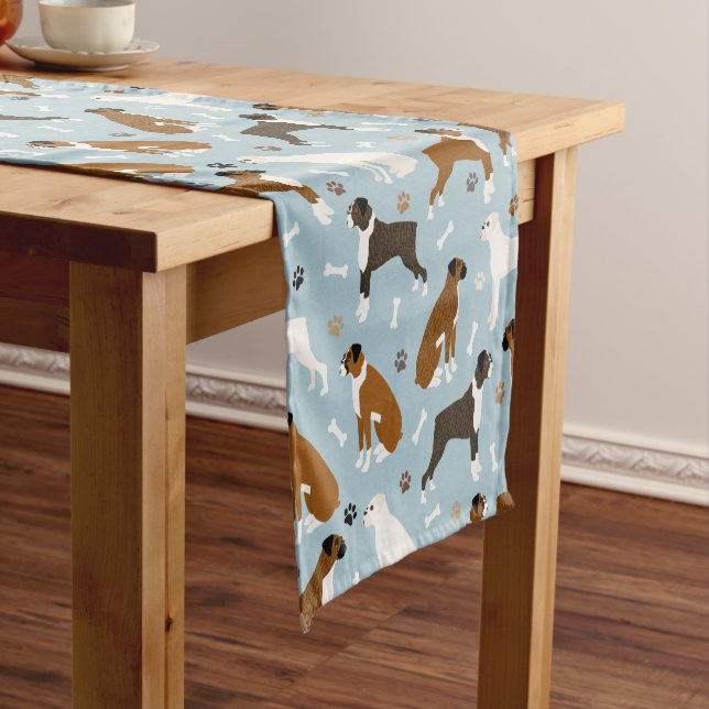 Boxer Dog Bones and Paws Short Table Runner (In Situ)