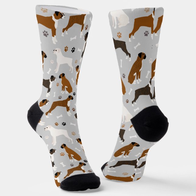 Boxer Dog Bones and Paws Socks (Angled)