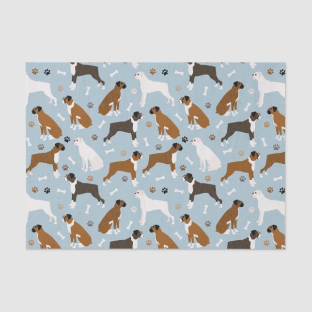 Boxer Dog Bones and Paws Tissue Paper (Front)
