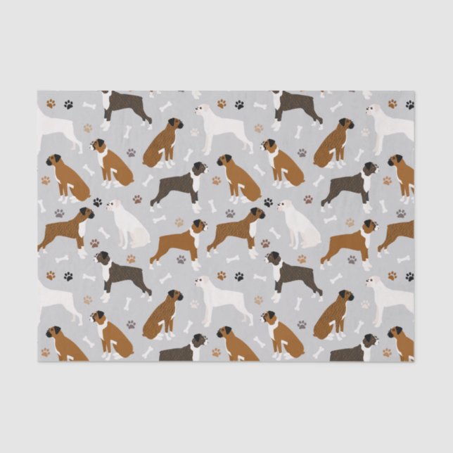 Boxer Dog Bones and Paws Tissue Paper (Front)