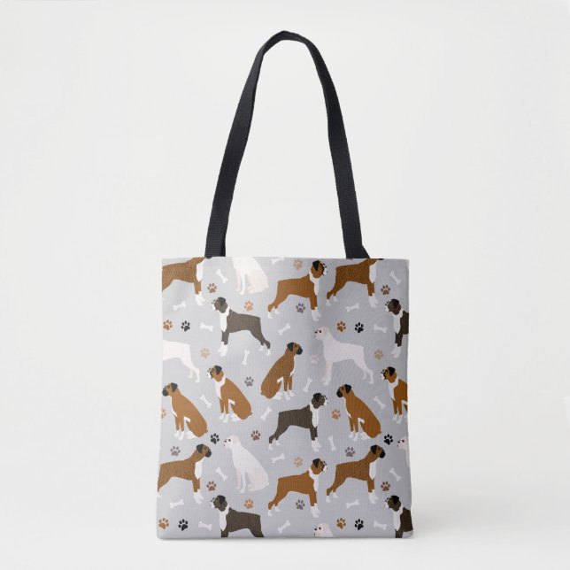 Boxer Dog Bones and Paws Tote Bag (Front)