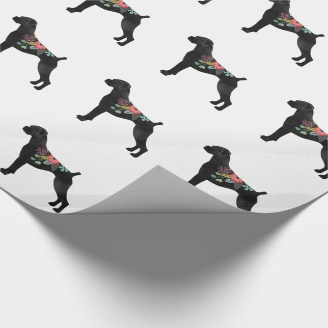 Boxer Dog Breed Natural Boho Floral Silhouette Wrapping Paper (Corner)