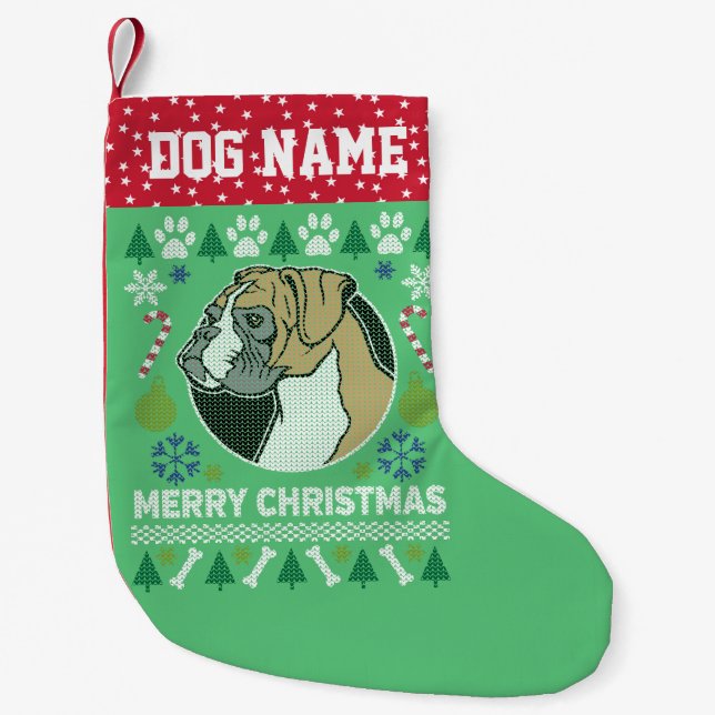 Boxer Dog Breed Ugly Christmas Sweater Small Christmas Stocking (Front)