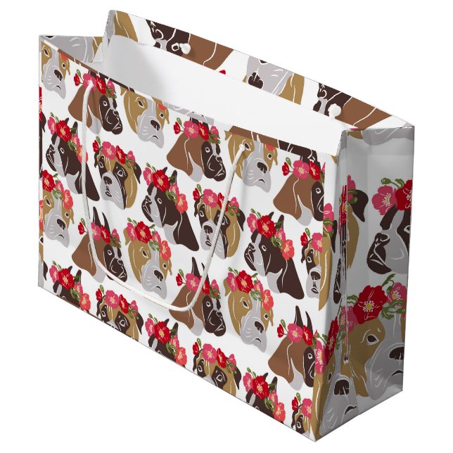 Boxer dog cartoon colourful seamless pattern large gift bag (Front Angled)