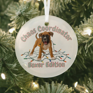 Boxer Dog Chaos Coordinator Glass Ornament