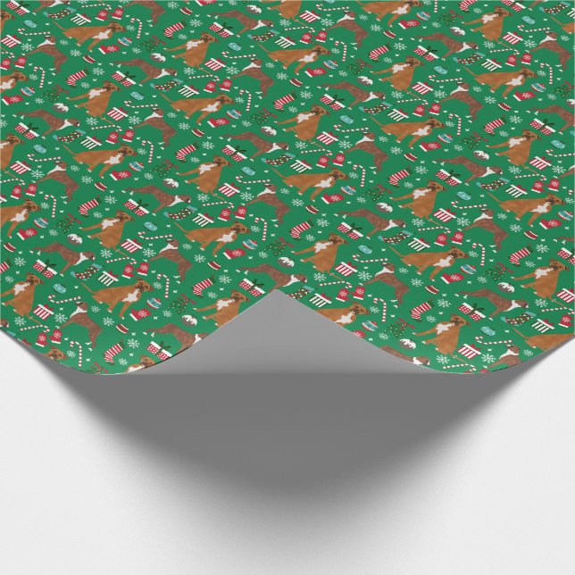 Boxer Dog Christmas Holiday Wrapping Paper (Corner)