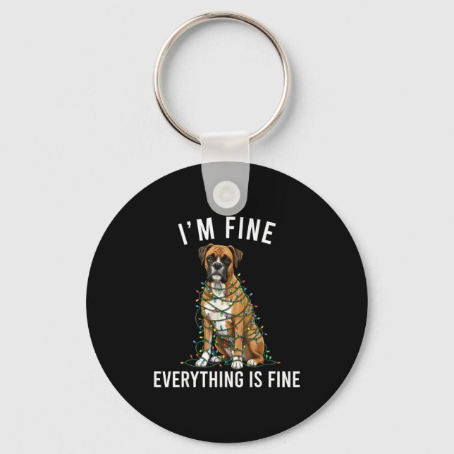 Boxer Dog Christmas I'm Fine Everything Is Fine  Keychain (Front)