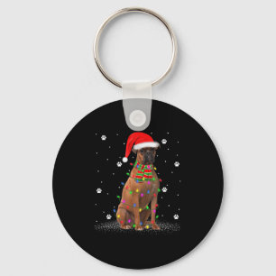 Boxer Dog Christmas Lights Holiday Santa Funny Box Keychain
