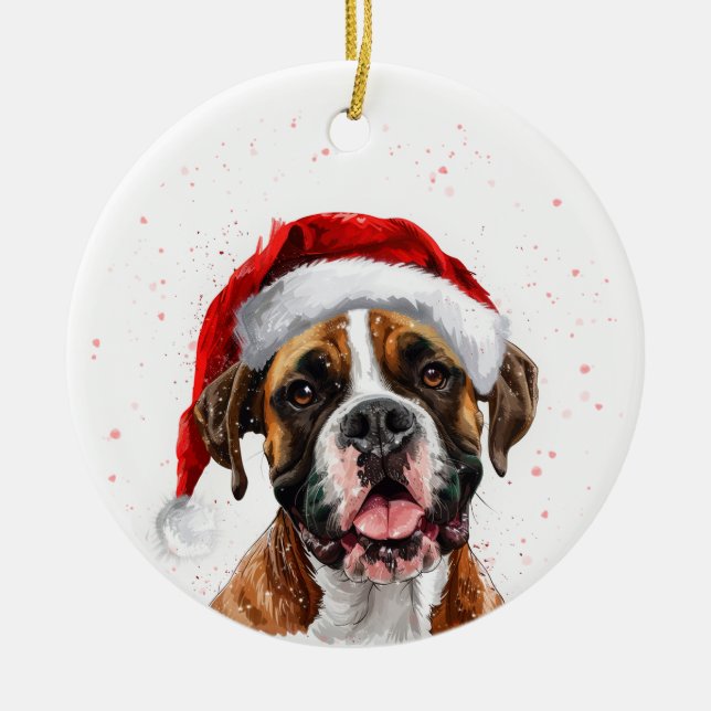 Boxer Dog Christmas Personalized Ceramic Ornament (Front)