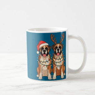 Boxer Dog Christmas Santa Hat Reindeer Lights Paja Coffee Mug