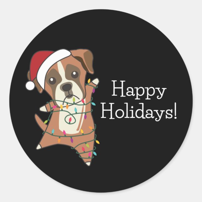 Boxer Dog Christmas Snow Winter Animals Dogs Class Classic Round Sticker (Front)