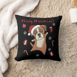 Boxer Dog Christmas Snow Winter Animals Dogs Throw Pillow