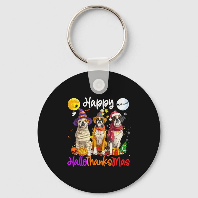Boxer Dog Christmas Thanksgiving Happy Halloween  Keychain (Front)