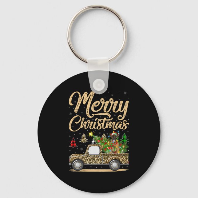 Boxer Dog Christmas Tree Leopard Truck Dog Christm Keychain (Front)