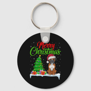 Boxer Dog Christmas Tree Lights Funny Xmas Boxer D Keychain