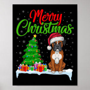 Boxer Dog Christmas Tree Lights Funny Xmas Boxer D Poster
