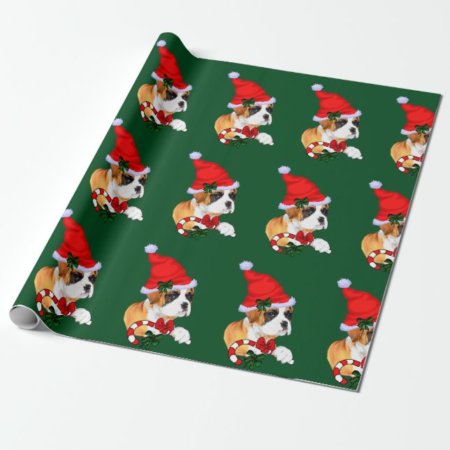 Boxer Dog Christmas Wrapping Paper (Unrolled)