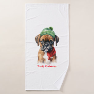 Boxer Dog Christmas X-Mas wish gift Woofy Christma Bath Towel