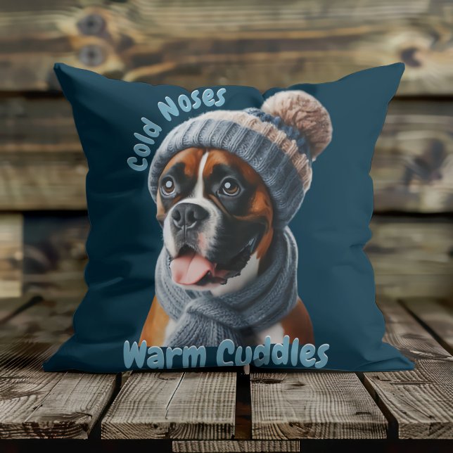 Boxer Dog Cold Noses, Warm Cuddles Throw Pillow (Creator Uploaded)