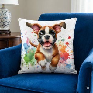 Boxer Dog Colour Splash Throw Pillow