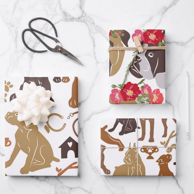 Boxer dog colourful cartoon silhouette seamless  w wrapping paper sheet (Front)