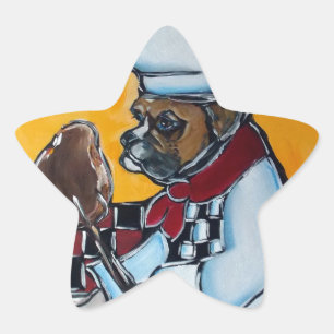 BOXER DOG COOK STAR STICKER