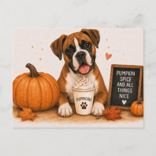 Boxer Dog Cozy Pumpkin Spice Puppaccino Postcard